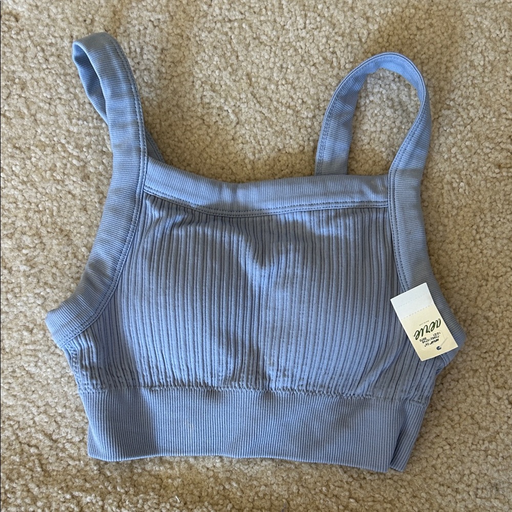 aerie Ribbed Square-Neck Bralette - Light Blue